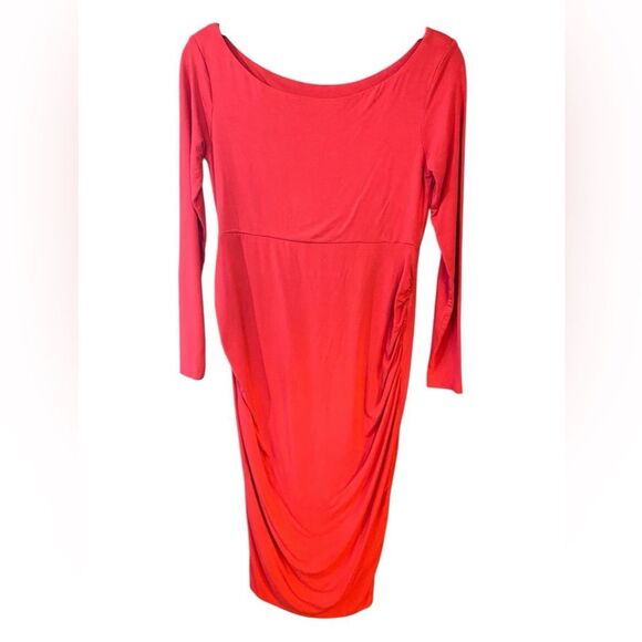 ASOS Sz 4 Maternity Red Maxi Long Sleeve Fitted Pregnancy Dress - Picture 1 of 7
